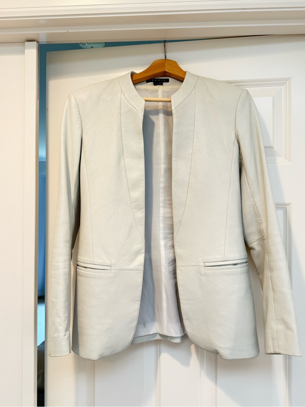 Theory Lamb Leather Blazer— ivory size 0